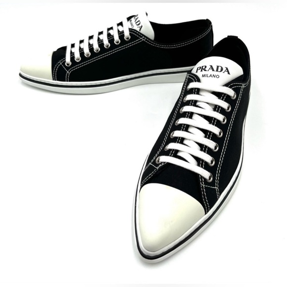 Prada Point-Toe Canvas Sneakers - Picture 4 of 8